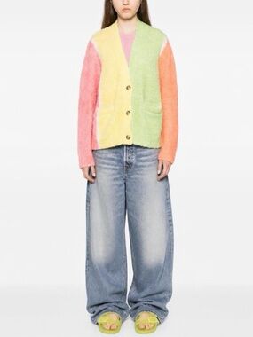 Mira Mikati Rainbow Color Block Mohair Wool Cardigan New Nostalgia Sweater Sz S